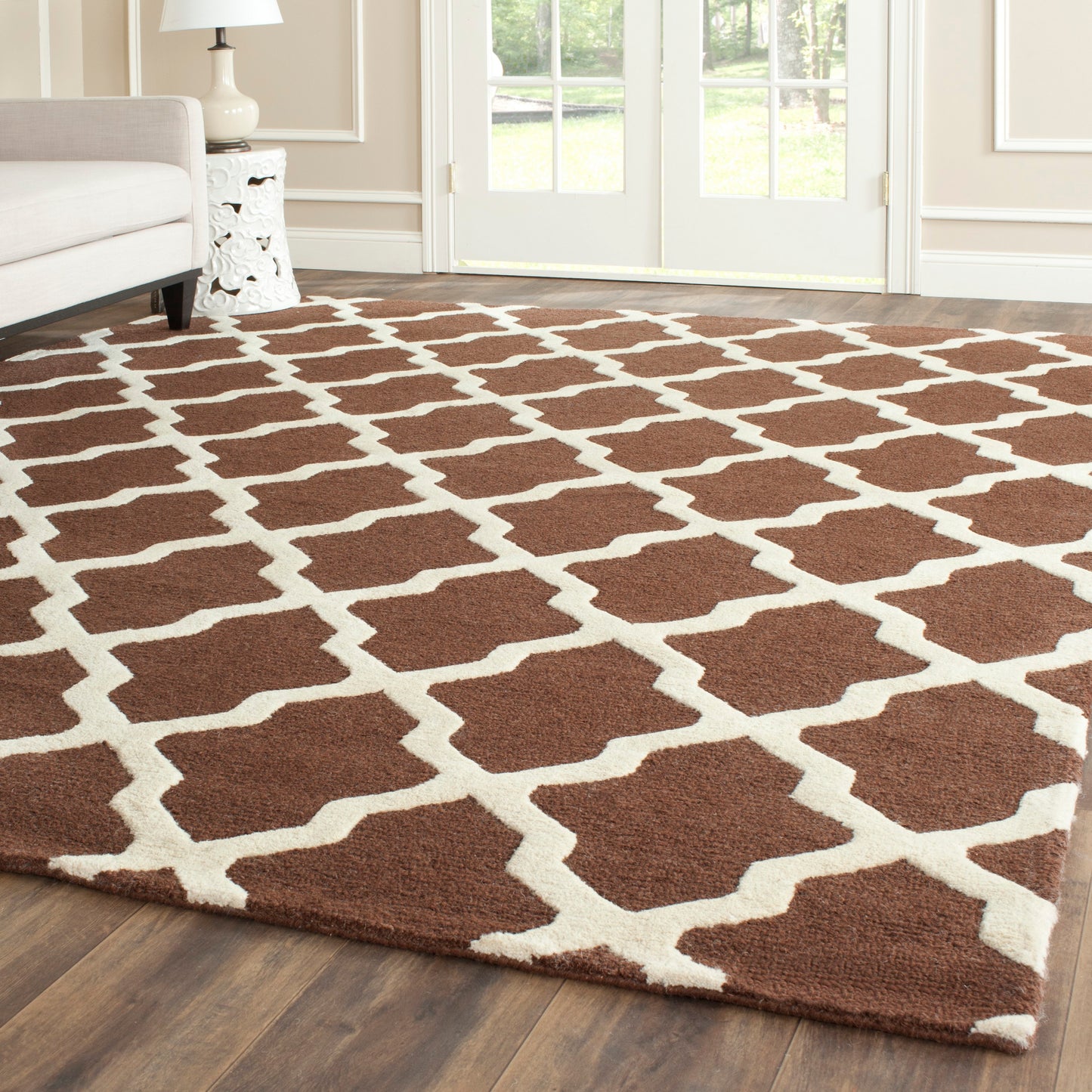 Safavieh Cambridge Mosaics 8 x 10 (ft) Tufted Wool Dark Brown/Ivory Rectangular Indoor Trellis Area rug