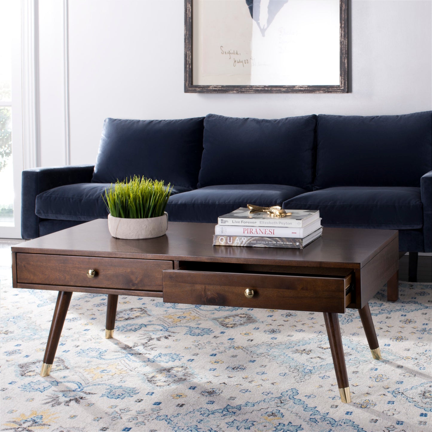 Safavieh Midcentury Wood Brown 48.0-in W x 18.0-in H with Drawers Coffee Table