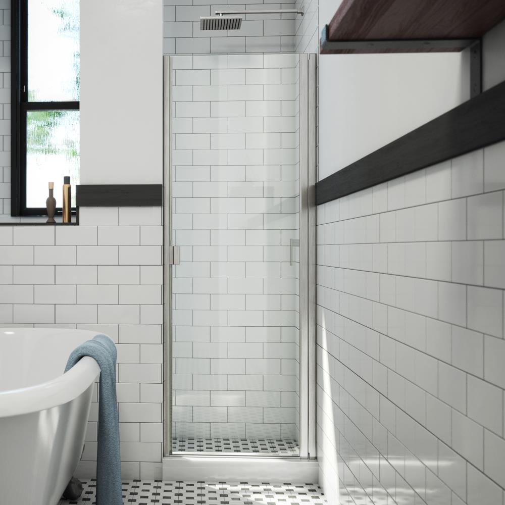 Arizona Shower Door R-Door Brushed Nickel 36-in W x 66-in H Semi-frameless Clear Glass Hinged Shower door