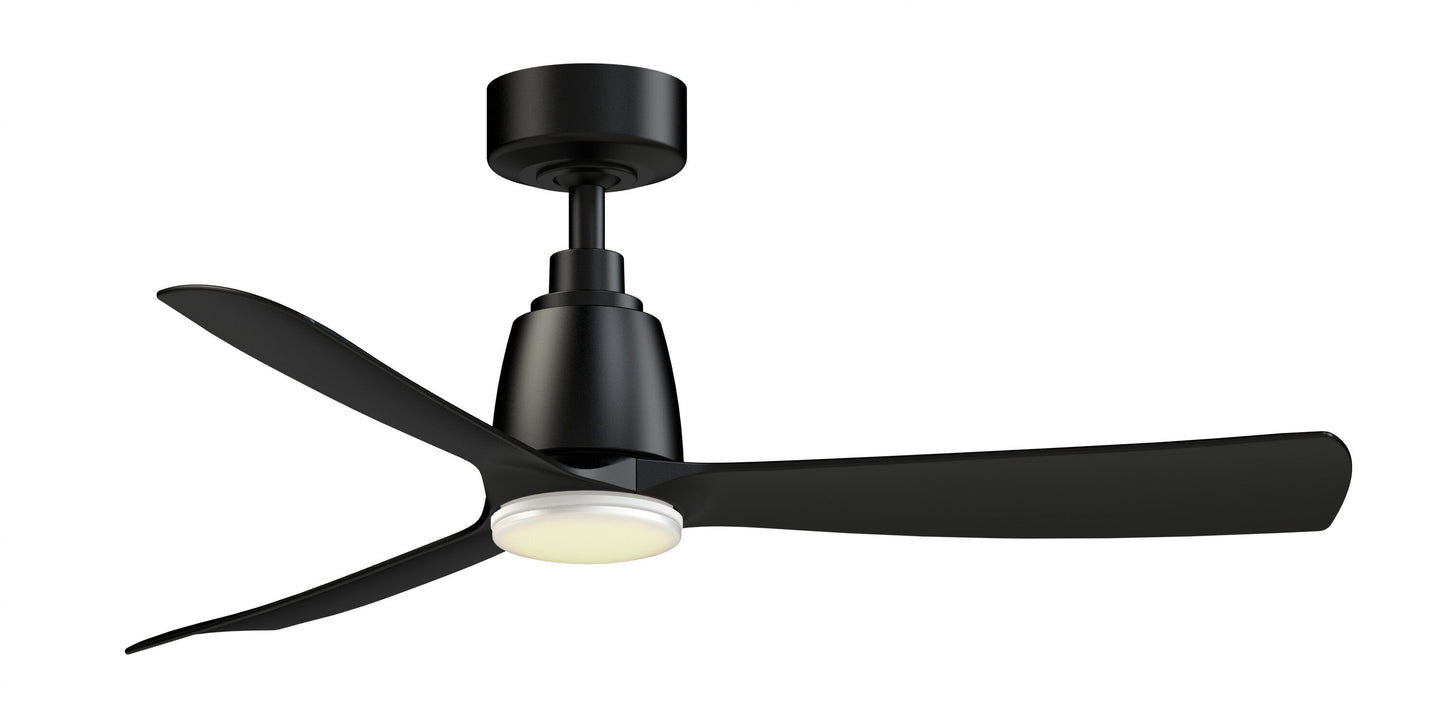 Fanimation Kute 44-in Black/Matte White with Black Blades Color-changing Integrated LED Indoor/Outdoor Smart Propeller Ceiling Fan with Light and Remote (3-Blade) FPD8547BL-LKMW