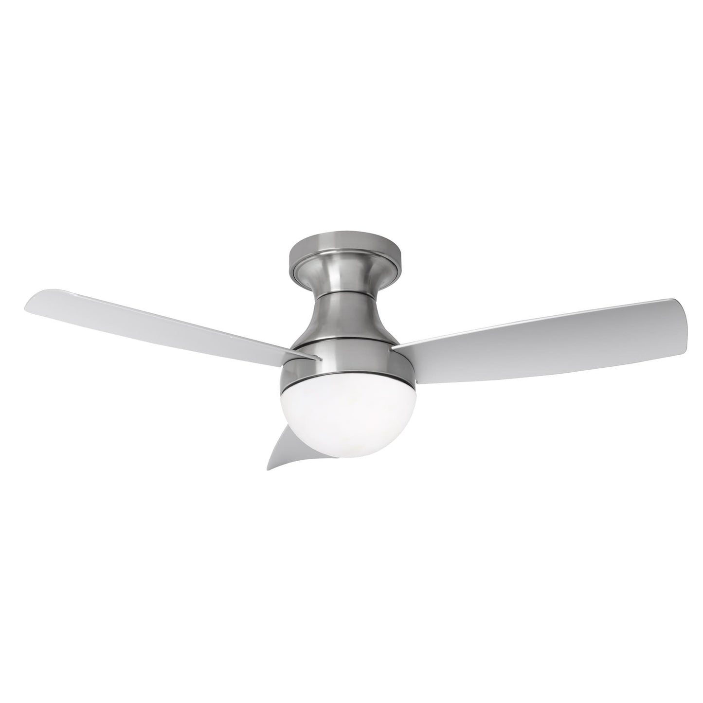 WAC Lighting Orb 44-in Brushed Nickel Integrated LED Indoor Flush Mount Smart Ceiling Fan with Light and Remote (3-Blade) F-004L-BN