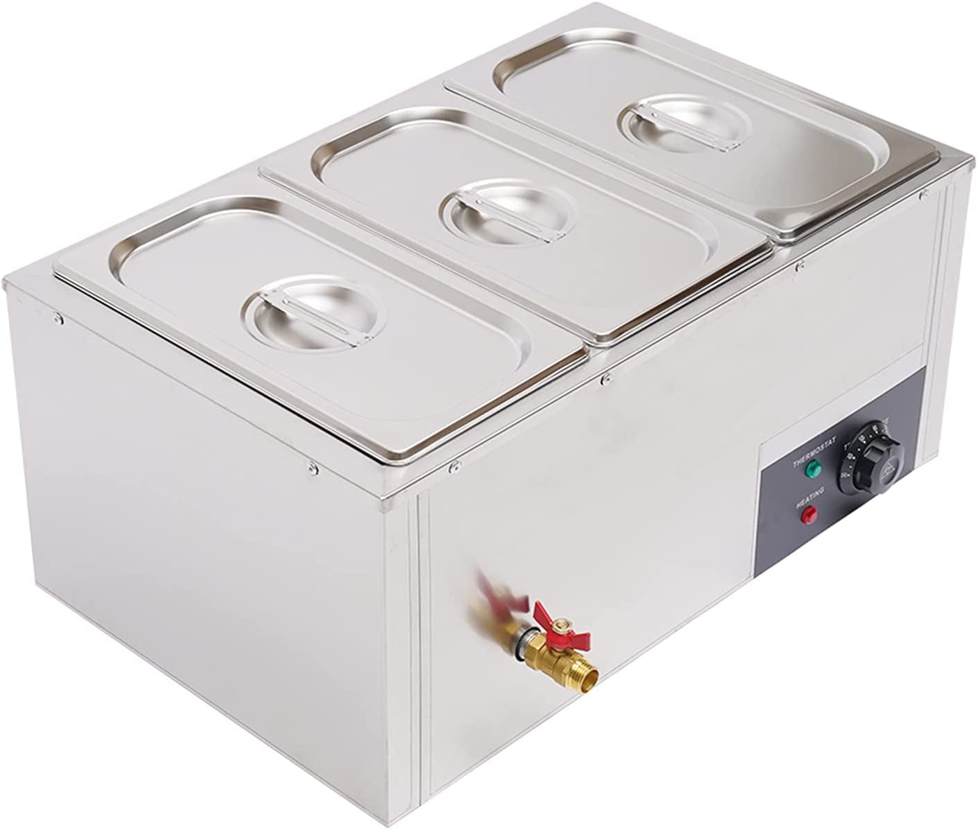 3-Pan 7L Commercial Electric Buffet Food Warmer Commercial Countertop Steamer Stainless Steel Bain Marie Buffet Equipment 110V 850W