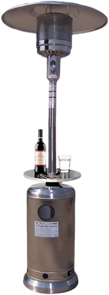 Stainless Steel Outdoor Heater,Standing Gas Heater w/Shelf Tabletop & Wheels, Tip-Over Protection Auto Shut Off, Portable Patio for Home Commercial Use