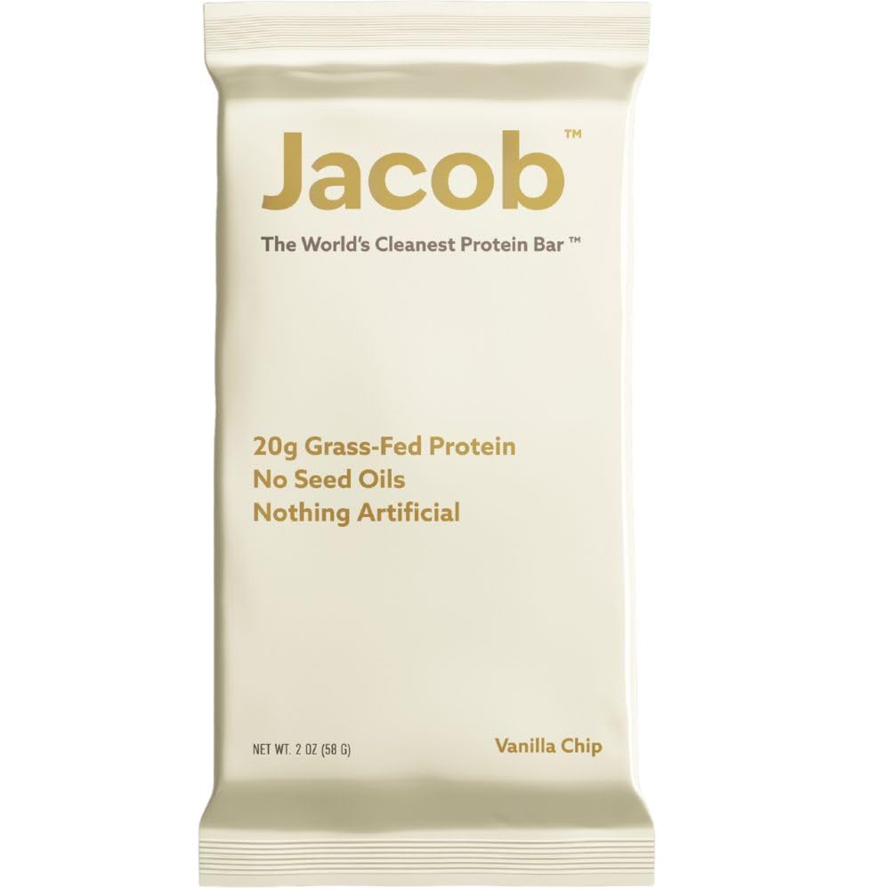 Jacob Bar, Protein Bars, Vanilla (9 Bars Total) - 20g Grass-Fed Protein, No Seed Oils, Nothing Artificial