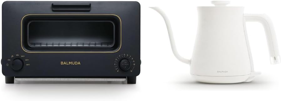 BALMUDA Combo Pack: The Toaster Black & The Kettle White | Steam Toaster and Electric Gooseneck Kettle