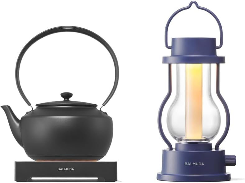 BALMUDA Combo Pack: MoonKettle Black & The Lantern Navy | Electric Kettle with Temp Control & Rechargeable LED Lantern