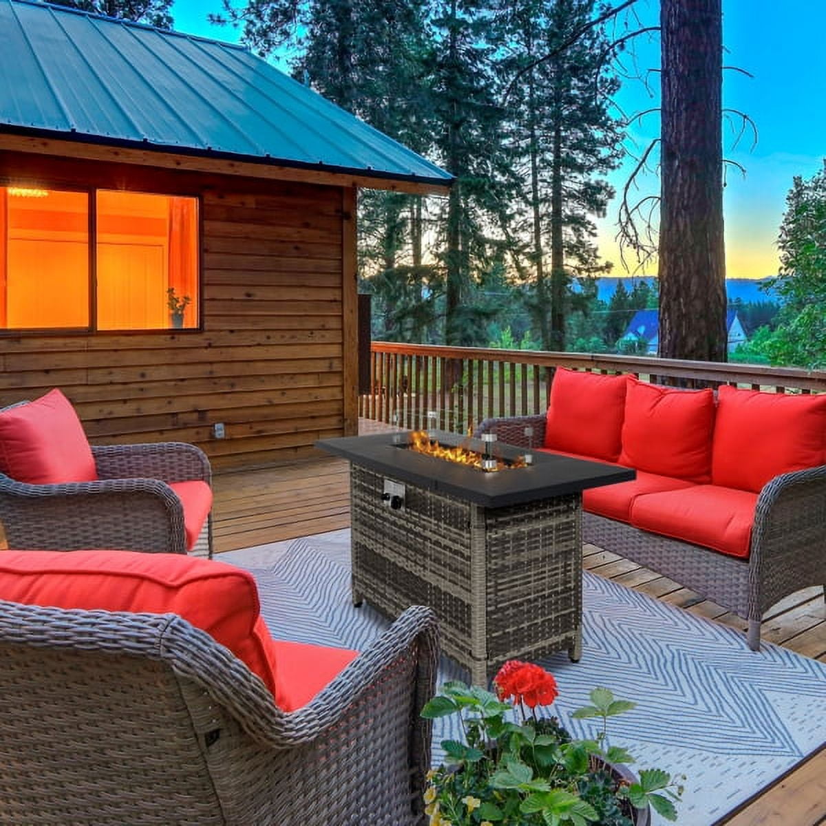 43" Rectangular Gas Fire Pit Table – 50,000 BTU CSA-Certified Outdoor Propane Firepit with Volcanic Stone & Glass Wind Guard