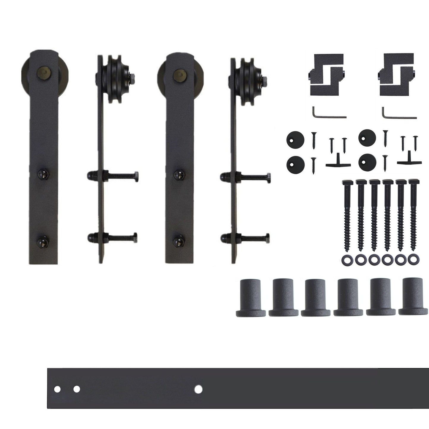 HOMACER 90-in Rustic Black Indoor I-strap Double Barn Door Hardware Kit ZT2TGH090C