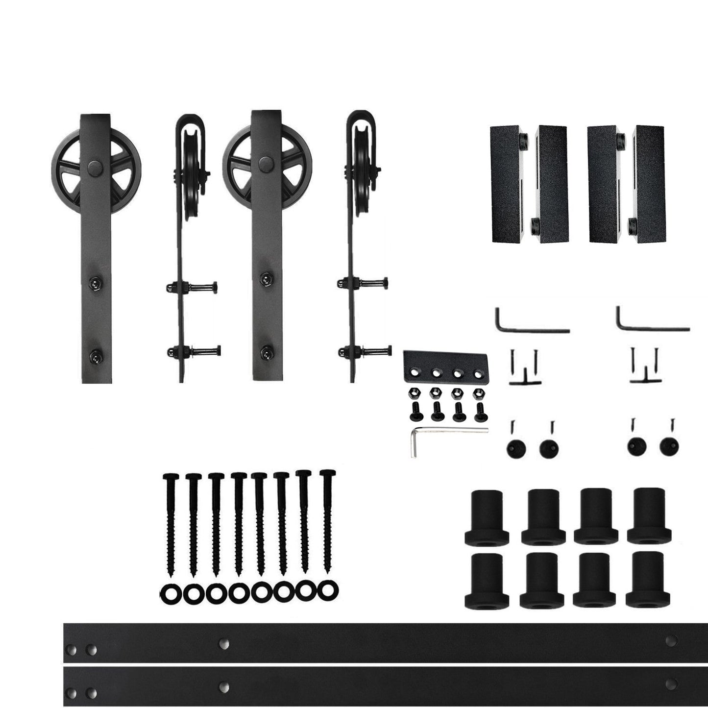 HOMACER 120-in Rustic Black Indoor Spoke Wheel Double Barn Door Hardware Kit HL2TGH120C