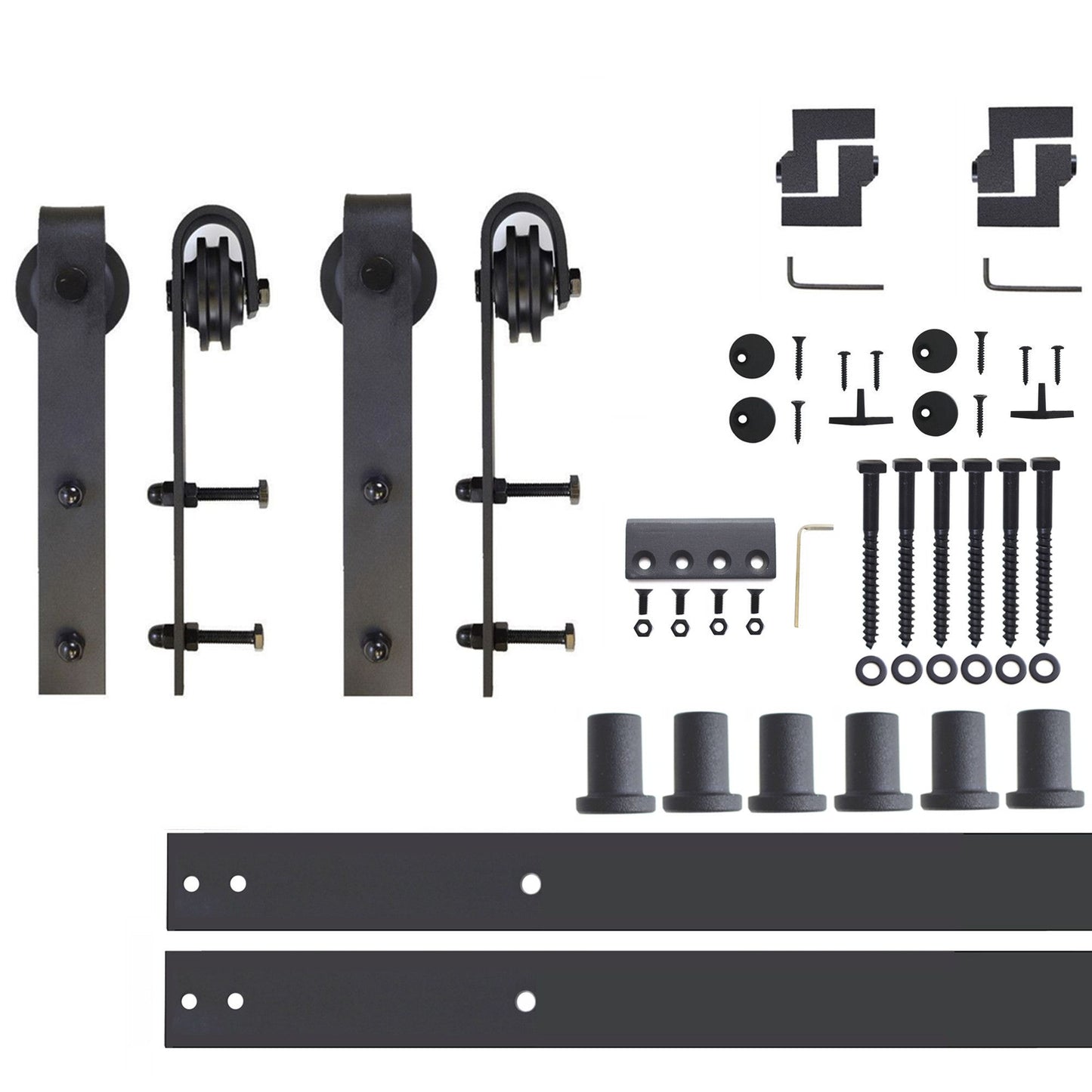 HOMACER 108-in Rustic Black Indoor J-strap Double Barn Door Hardware Kit YT2TGH108C
