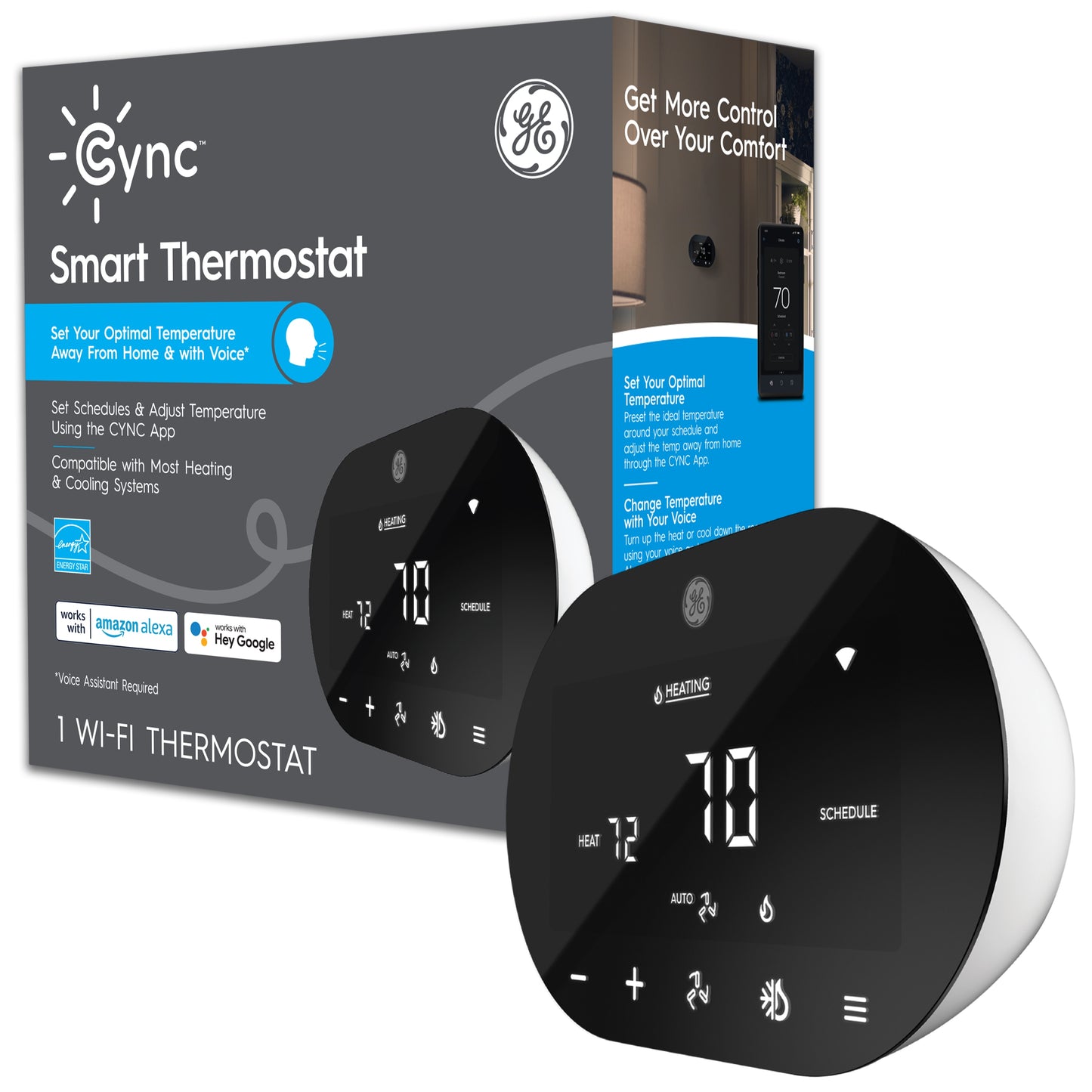 GE Black Smart Thermostat with Wi-Fi Compatibility 93129894