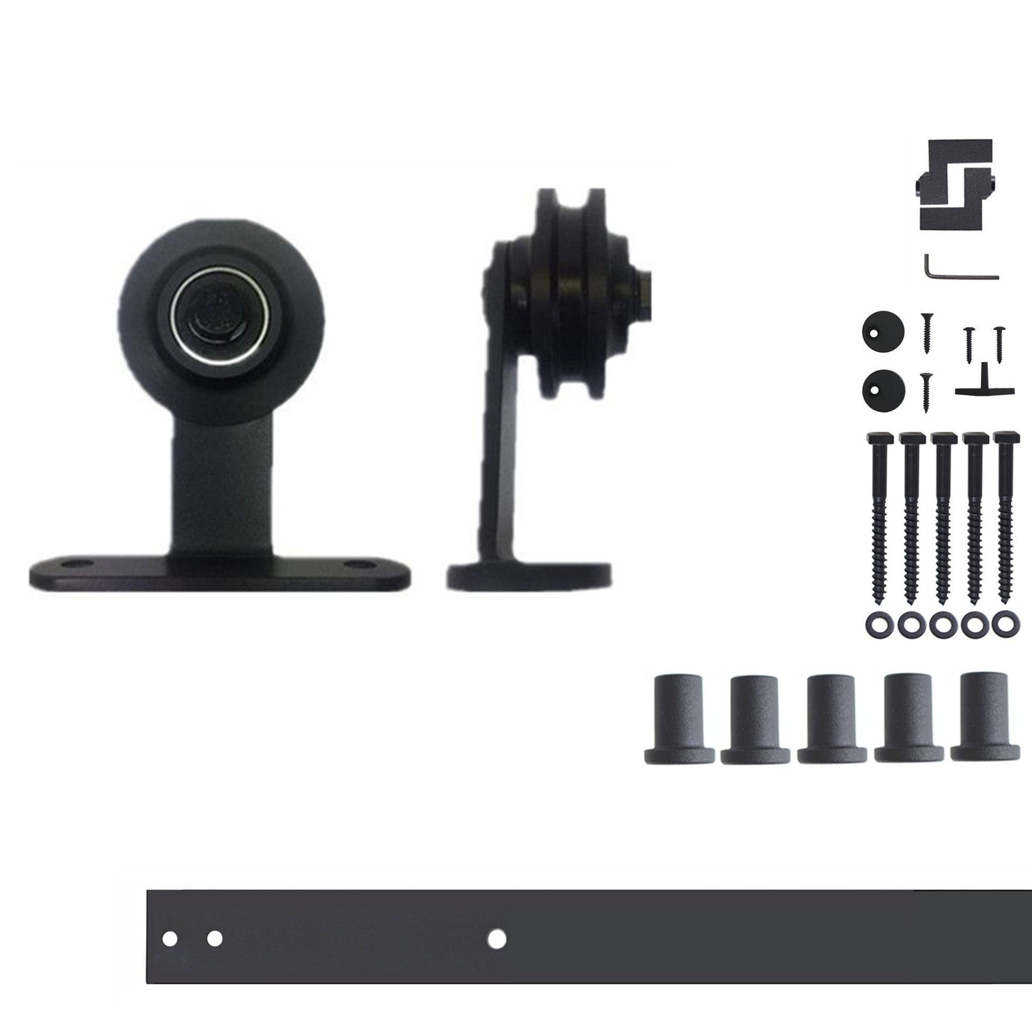 HOMACER 79-in Rustic Black Indoor Top Mount Single Barn Door Hardware Kit DZ1TGH079C