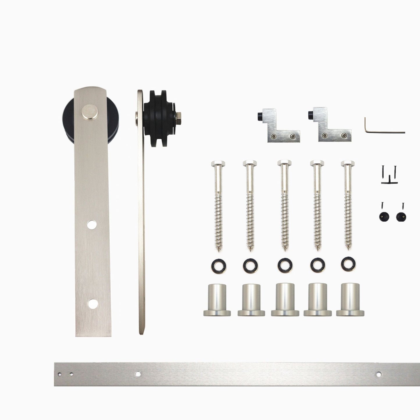 HOMACER 84-in Brushed Nickel Indoor I-strap Single Barn Door Hardware Kit ZT1DNZ084C