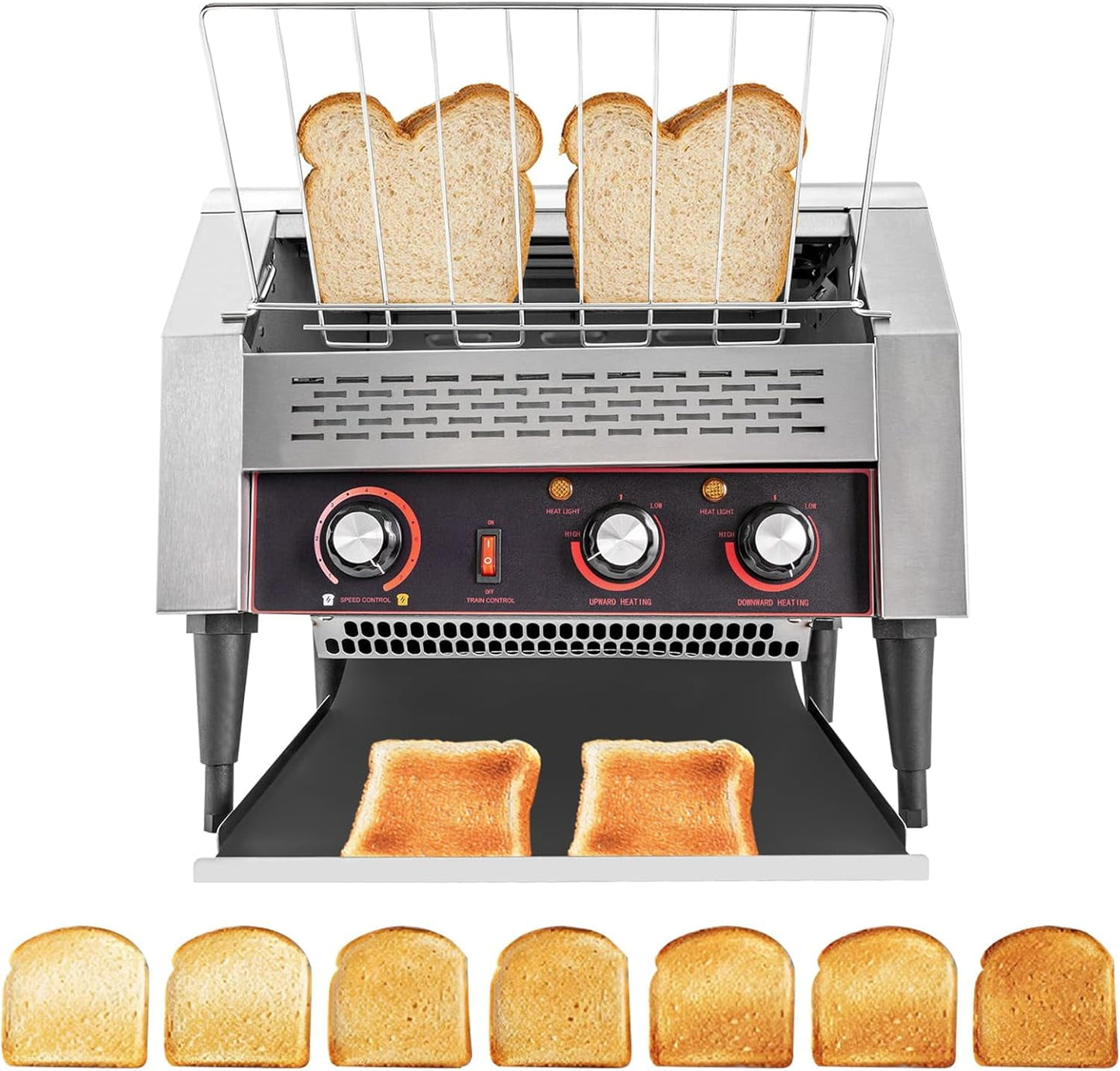 450 Slices/Hour Conveyor Toaster, 2600W Stainless Steel Heavy Duty Toasters w/Three-ring Heating Tubes, Countertop Electric Restaurant Equipment for Bun Bagel Bread Baked Food