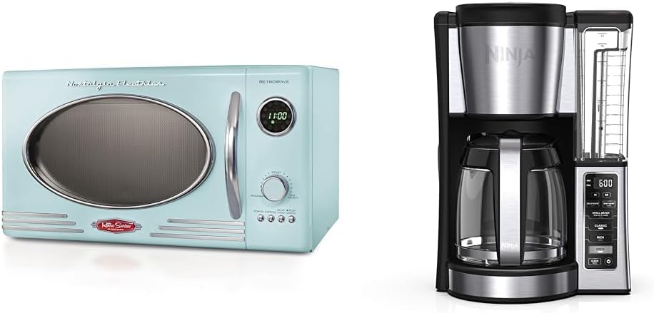 Nostalgia Retro Countertop Microwave Oven - Large 800-Watt - 0.9 cu ft & Ninja 12-Cup Programmable Coffee Brewer, 2 Brew Styles, Adjustable Warm Plate