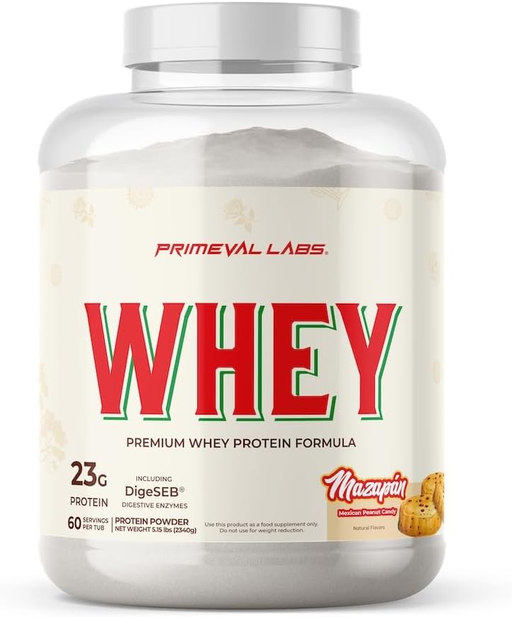 Primeval Labs Whey Protein | Pure Whey Protein Concentrate | for Muscle Growth & Recovery | Easy to Mix Formula | Mazapan | 60 Servings