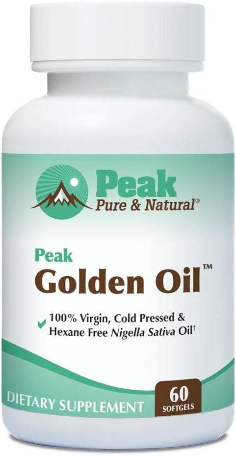 Peak Pure & Natural, Peak Golden Oil Cold Pressed Organic Black Seed Oil Supplement - Black Seed Oil for Digestive Health, Skin Nutrition, Joint Comfort - 60 Capsules