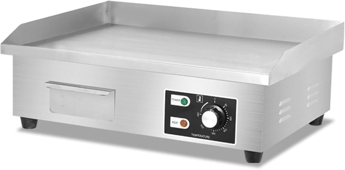110V 1500W 22" Commercial Electric Countertop Griddle Flat Top Grill Hot Plate BBQ, Adjustable Thermostatic Control 122°F-572°F, Stainless Steel Restaurant Grill for Kitchen