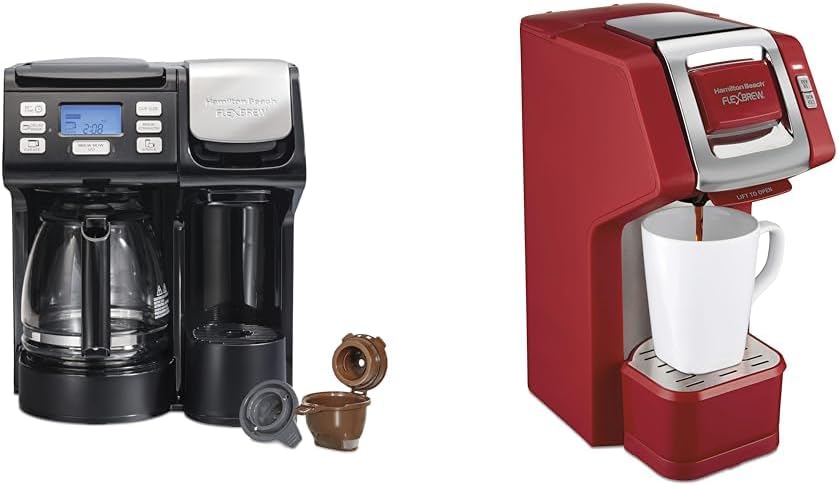 Hamilton Beach FlexBrew Trio and Single Serve Coffee Makers Bundle, Black and Red, 49902 & 49945