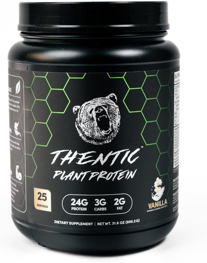 THENTIC Plant Based Protein Powder - Non Dairy Vegan Protein, Zero Artificial Ingredients, Soy&Gluten Free,No Added Sugar, 5.8g BCAA,Digestive Enzymes,Organic Superfoods.25 Servings (Vanilla) 1.9 lb