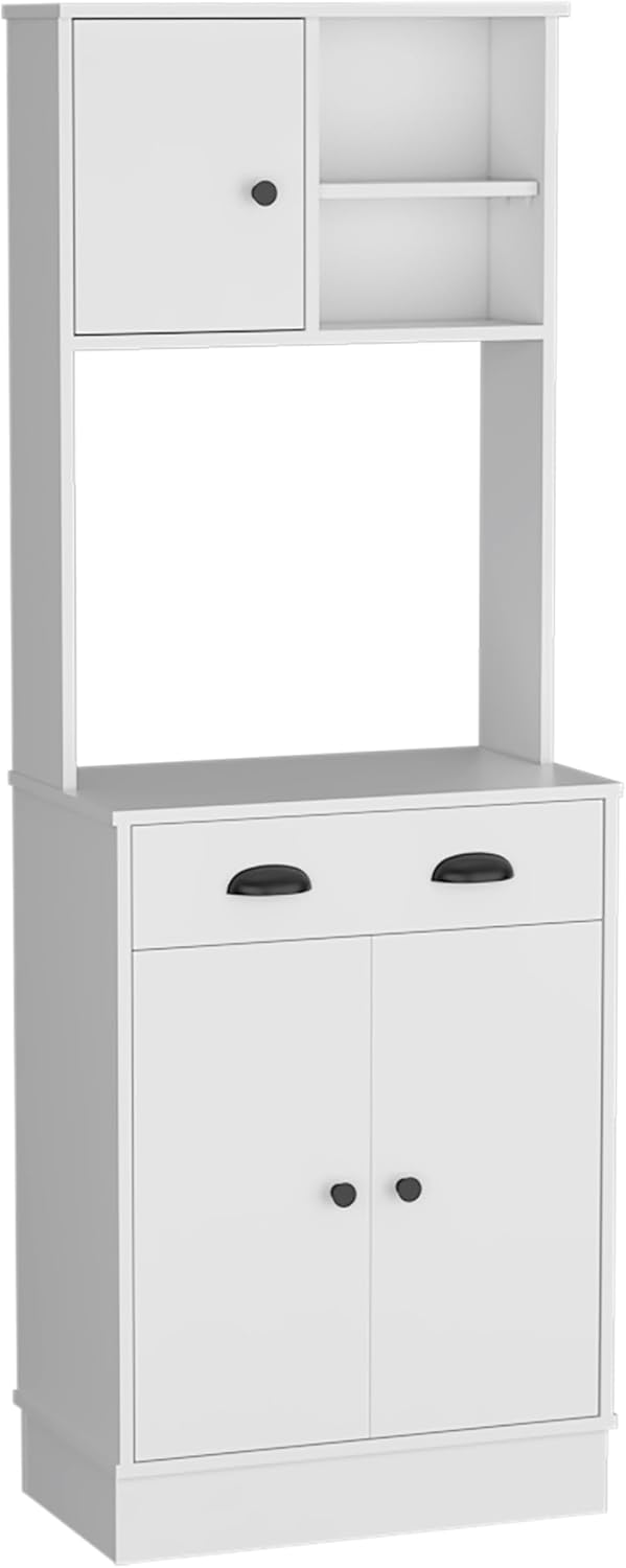 SNNAQON Microwave Stand with 3 Doors and Drawer, Kitchen Storage Cabinet with Appliance Countertop and Shelves for Pantry, Dining Room or Utility Space Organization, Multi-Door Kitchen Cabinet,White2