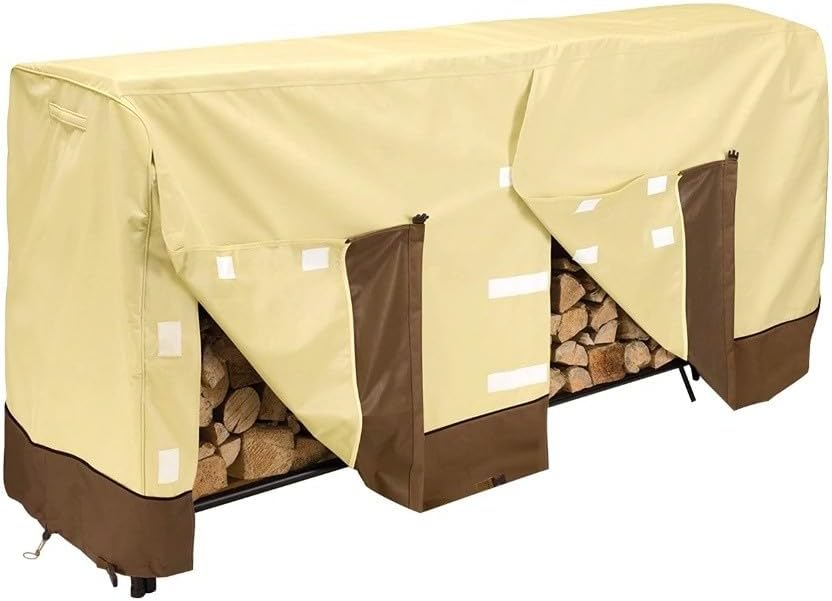 8Ft Outdoor Firewood Rack Cover, Heavy Duty Waterproof 600D Oxford Cloth With PVC Coating, For Firewood Storage, Fits 96 X 24 X 42 Inch Log Rack(Beige)
