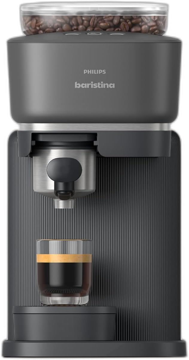 Philips Baristina Espresso Machine, Grind, Tamp & Brew Coffee Beans in One Swipe, Compact, 16 Bar Pump Pressure, Automatic Grinder, Black with Black Portafilter (BAR300\/60)
