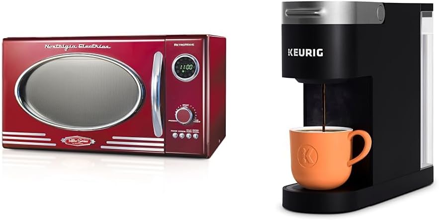 Nostalgia Retro Countertop Microwave Oven - Large 800-Watt - 0.9 cu ft & Keurig K- Slim Single Serve K-Cup Pod Coffee Maker, Multistream Technology, Black