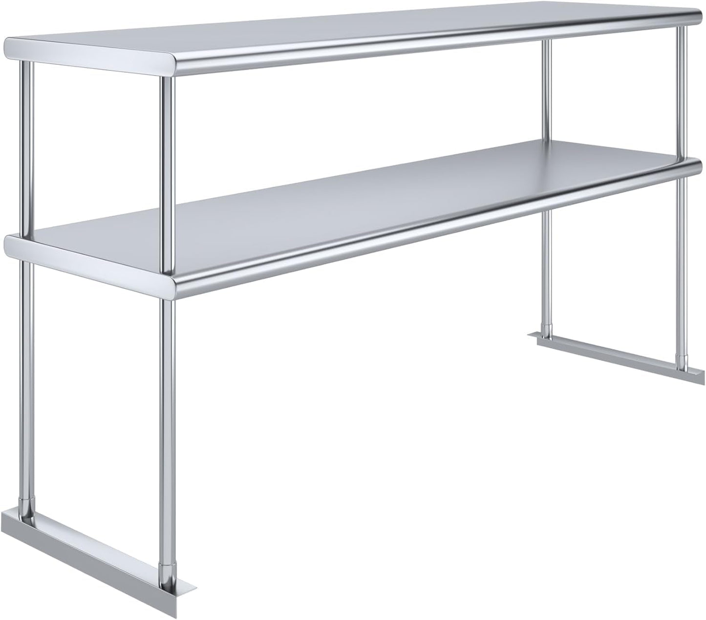 KPS Stainless Steel Double Overshelf for Prep Work Table | 18" x 60" NSF Certified | Adjustable 2-Tier Over Shelf for Commercial Kitchen or Restaurant Use