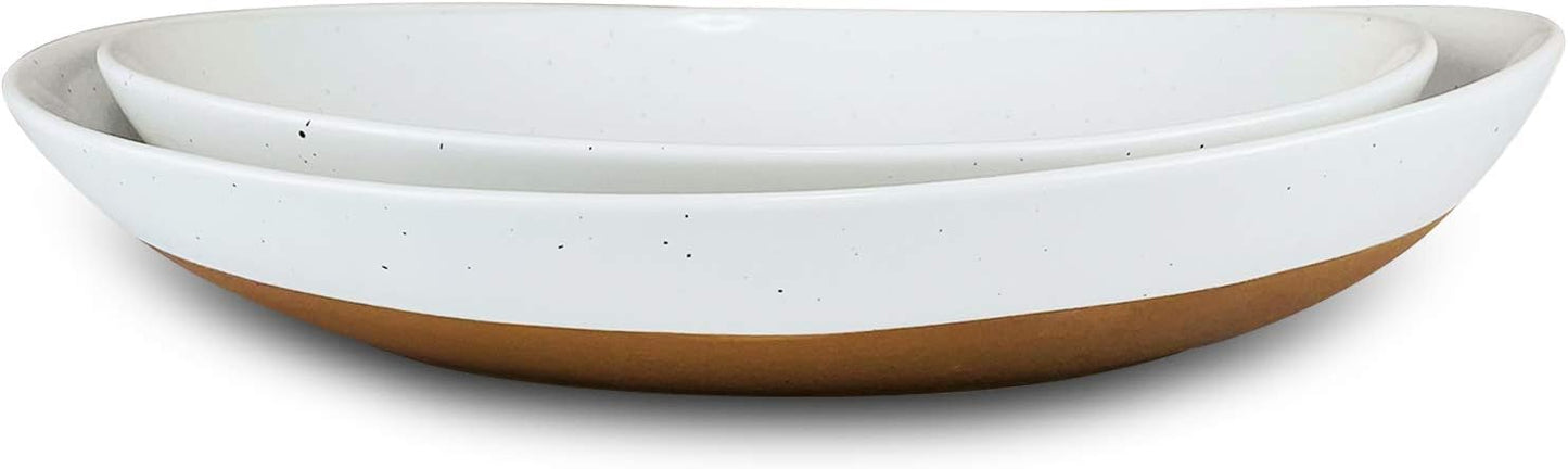 Mora Ceramic Large Serving Bowls- Set of 2 Oval Platters for Entertaining. Modern Kitchen Dishes for Dinner, Fruit, Salad, Turkey, etc. Oven, Dishwasher Safe, 55\/35 oz, 13.5" \/ 11.8" - Vanilla White