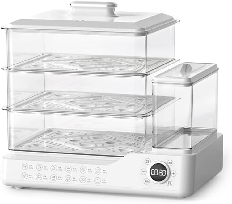 24L Electric Steamer for Cooking, 3 Tier Food Steamer Vegetable Steamer with Baskets, 12H Booking, Independent Water Tank for Vegetables and Seafood