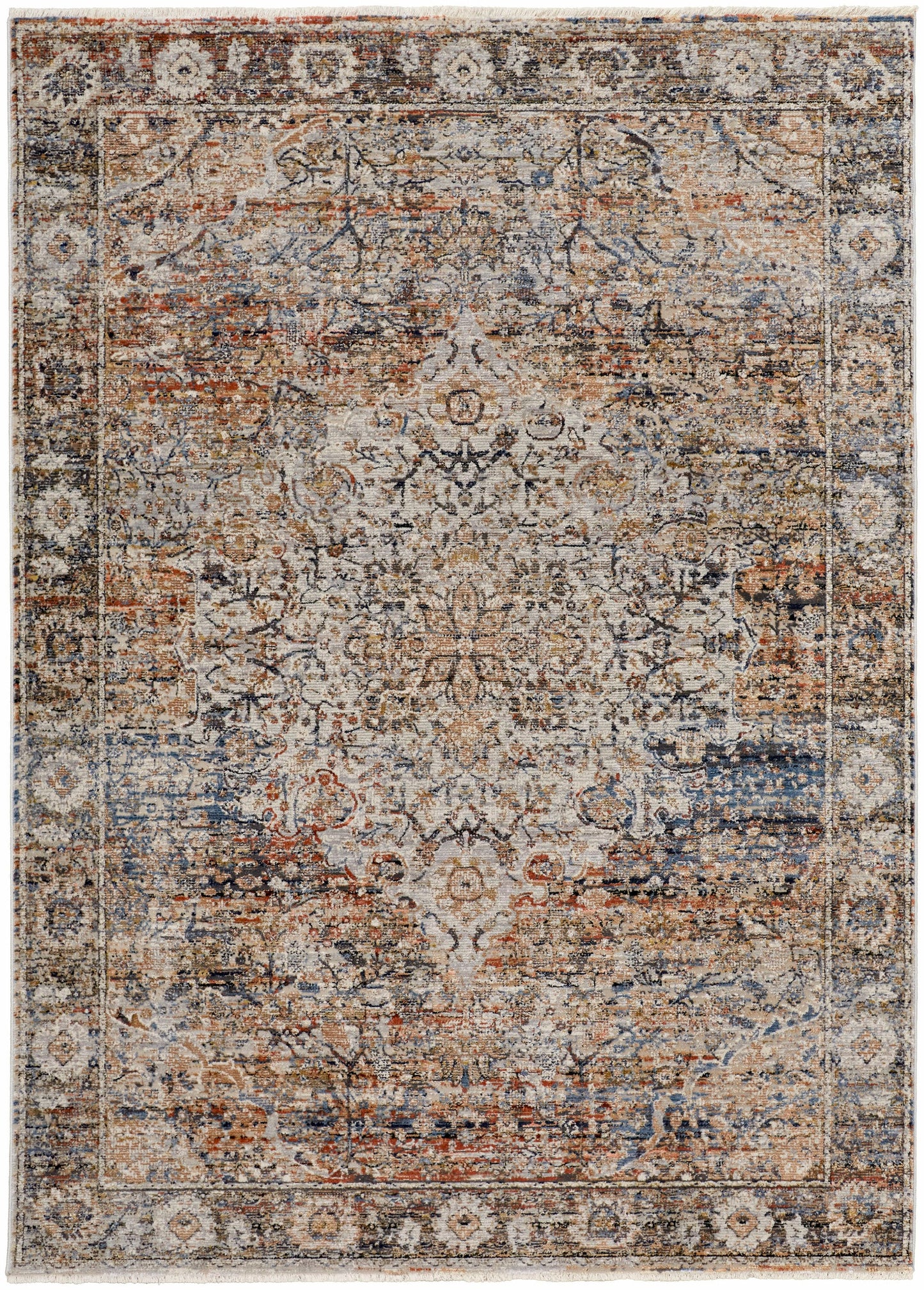 Room Envy 8 x 10 (ft) Loomed Tan/Orange/Blue Rectangular Indoor Medallion Area rug