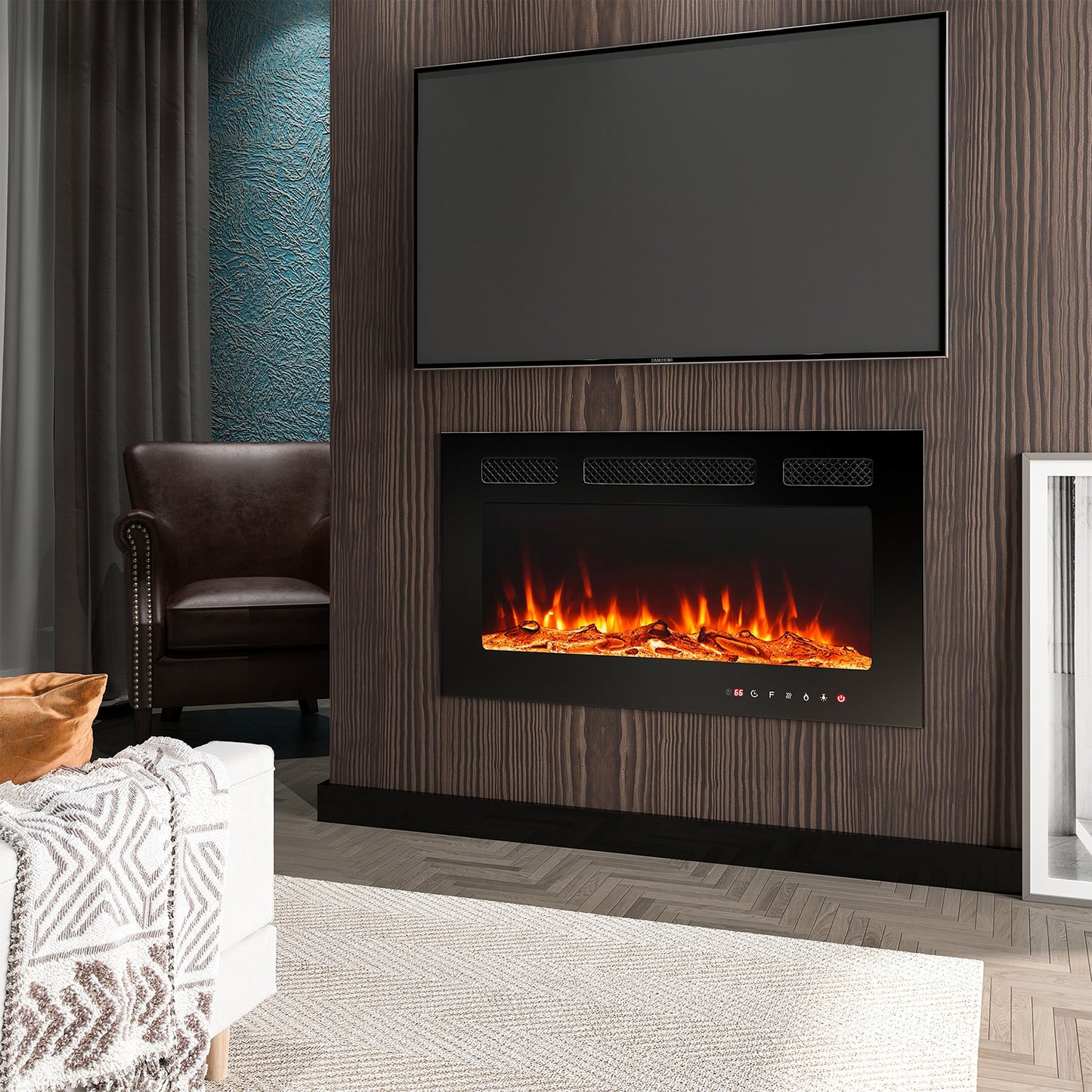 Mondawe 30-in W Black Fan-forced Electric Fireplace OR-M6835B-TR