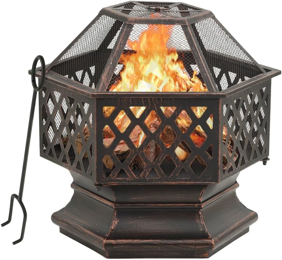 Rustic Fire Pit with Poker, 24.4"x21.3"x22" XXL Steel Outdoor Heater, Large Deep Bowl Design for Patio, Garden Bonfire Enjoyment