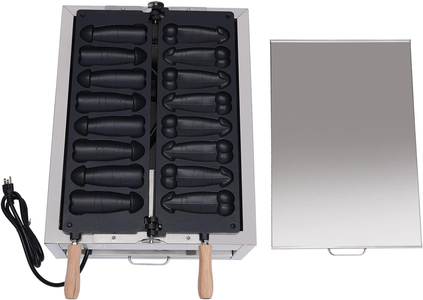 LOYALHEARTDY 8PCS Penis Shape Waffle Maker Commercial Waffle Maker Machine 2200W 110V Non-stick Electric Waffle Stick Machine Hot Dog Baker Great Choice for Bakery, Restaurant Silver and Black