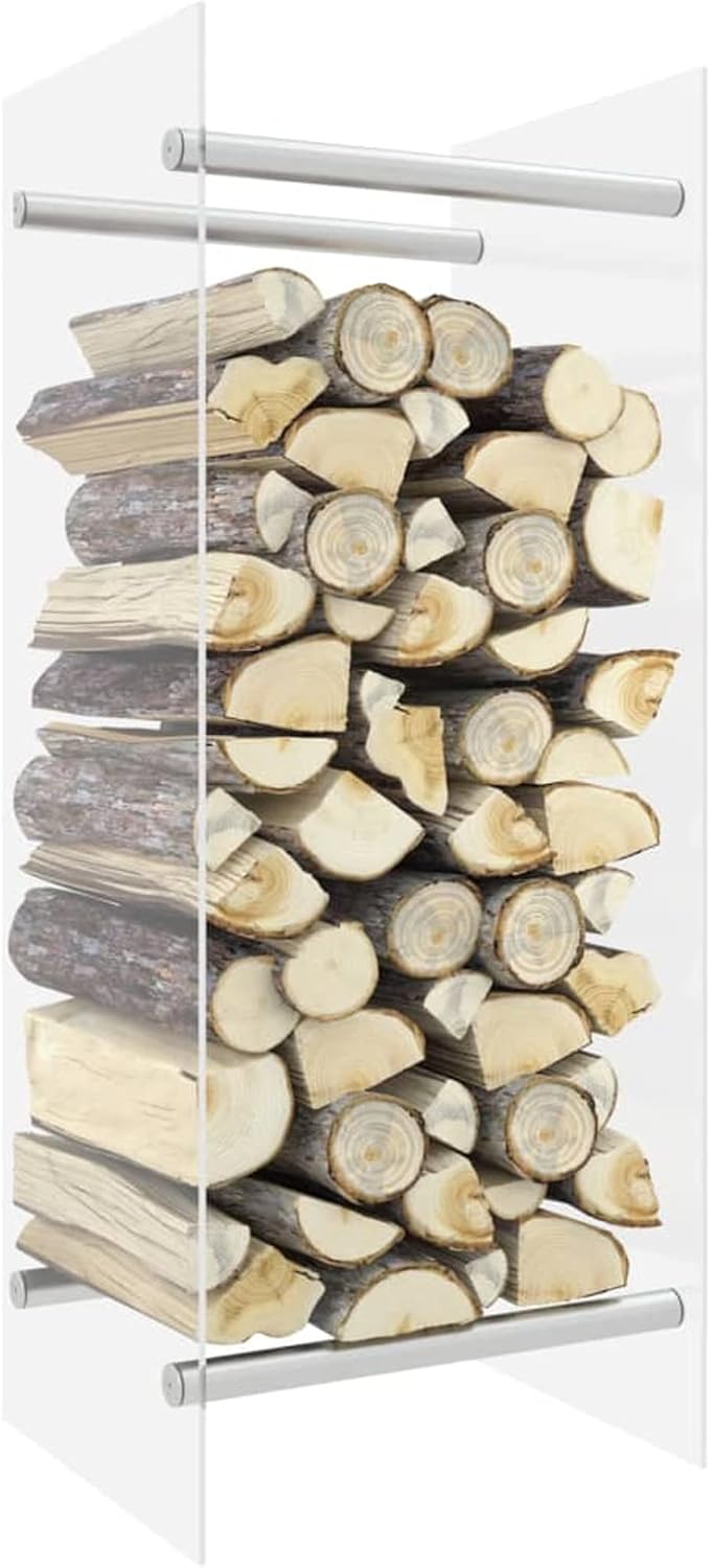 Firewood Rack White 40x35x100 cm Tempered Glass, Firewood Log Rack, Firewood Storage Rack Shelf, Ventilation Metal Log Store Holder for Outdoor Indoor Wood Stand Set Log