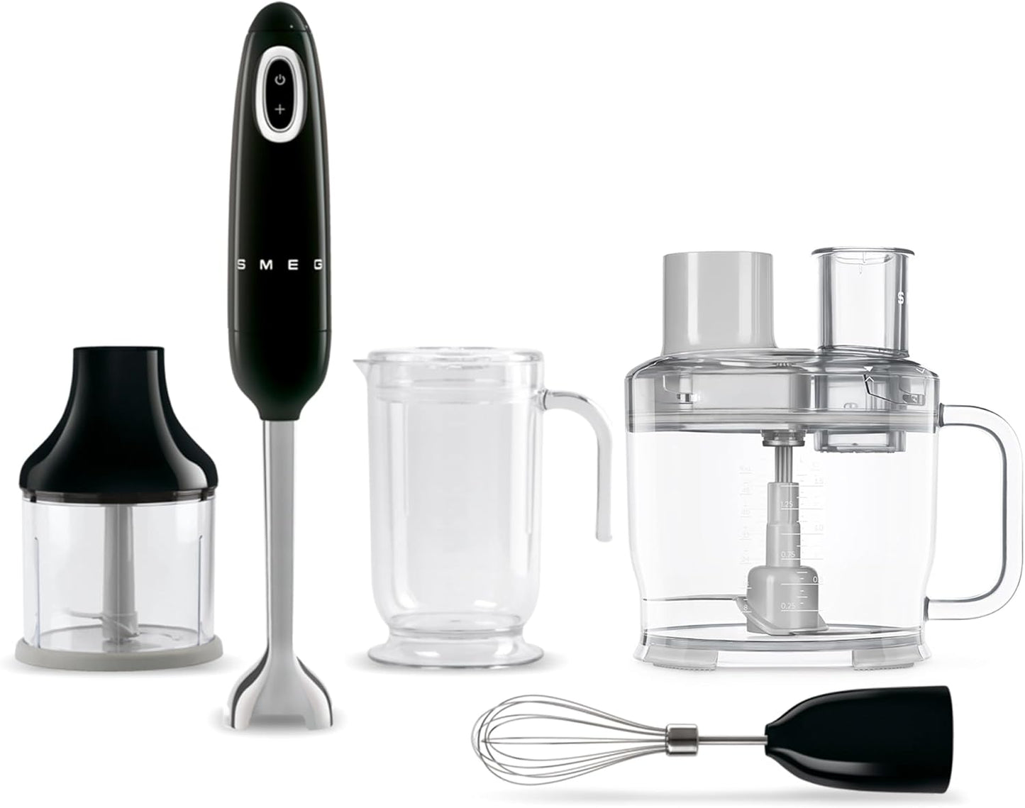 SMEG Hand Blender & Food Processor Bundle \u2013 HBF03 with HBFP11 Attachment \u2013 Retro Style, 350W Motor, Variable Speed, Tritan™ Renew Bowl, 5-in-1 Functionality, Black