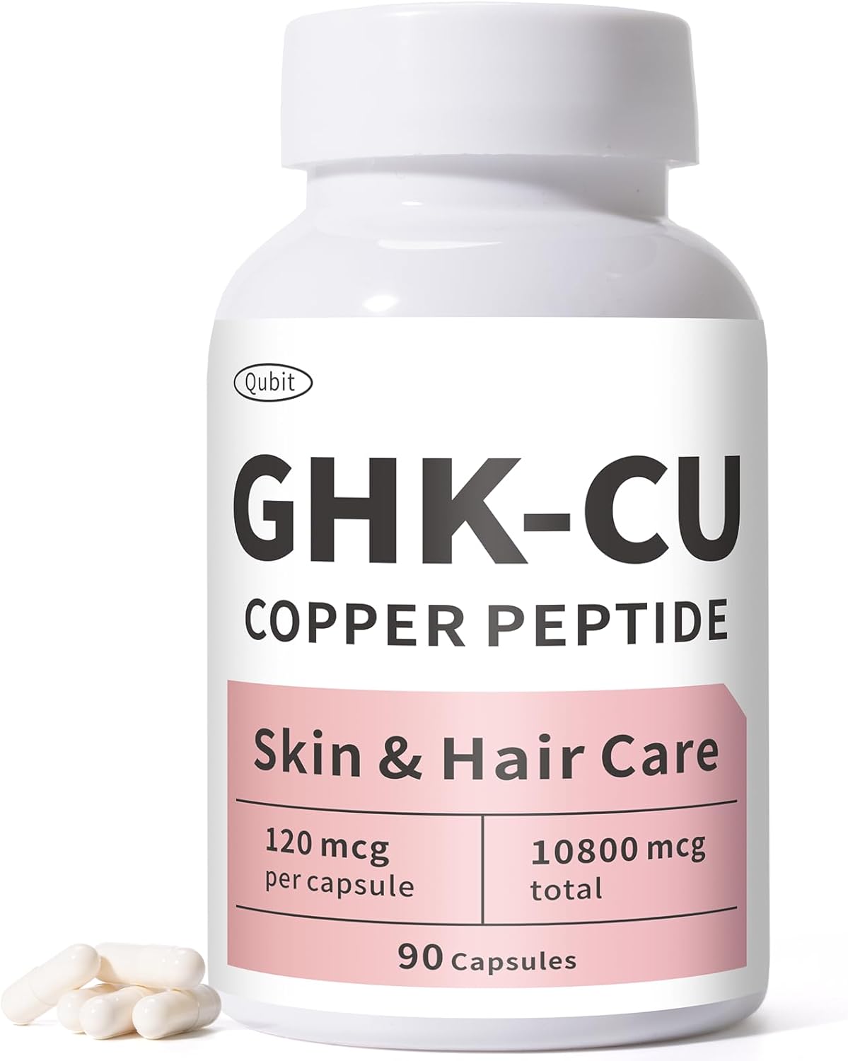 QUBIT GHK-Cu Copper Peptide Supplement for Skin & Hair, Support Skin Elasticity & Firmness, Thicker Hair – Easy to Absorb, Precisely Dosed – 90 Vegan Capsules