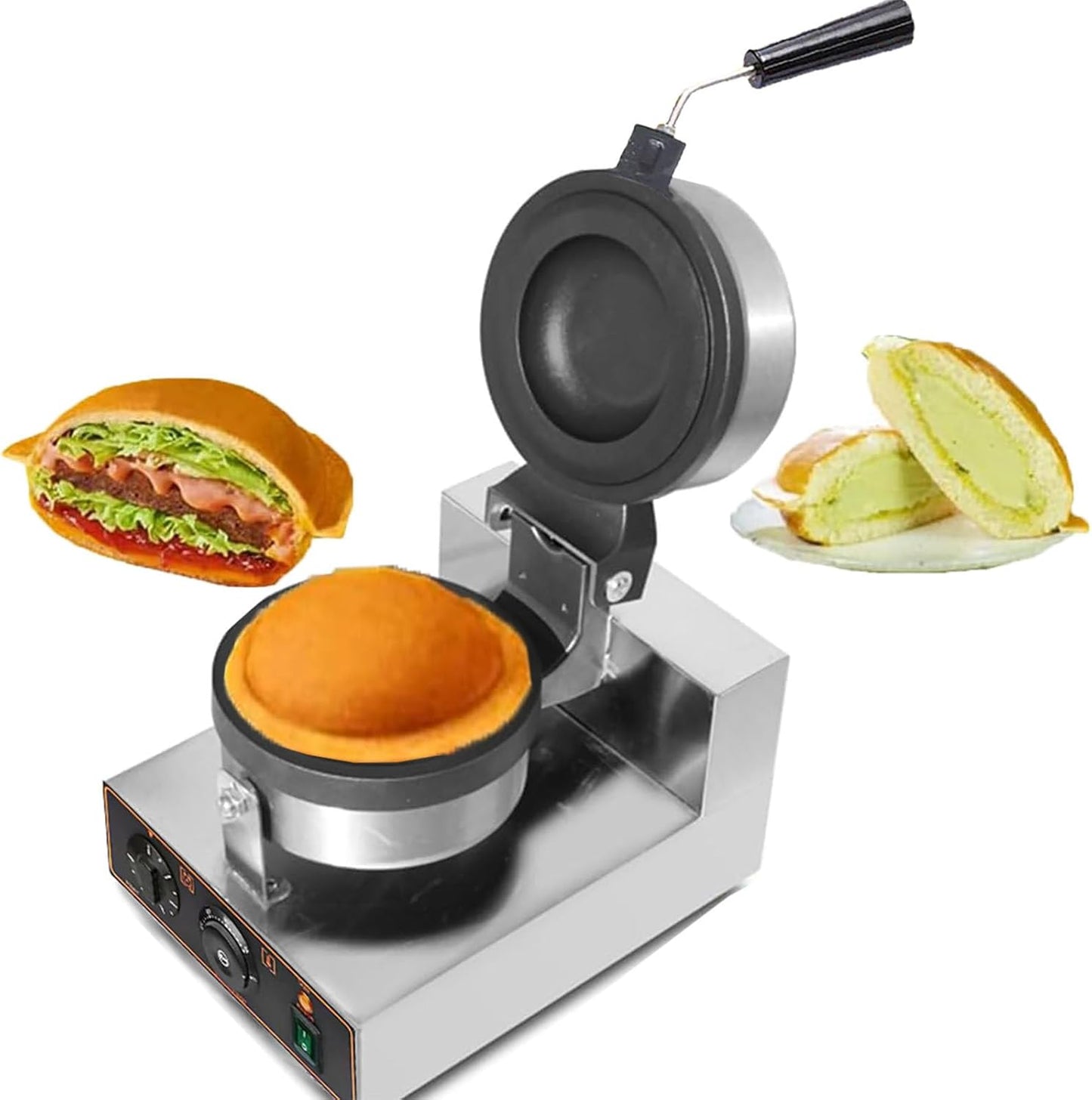 2024 New Ice Cream Burger Maker, Ice Cream Filling Waffle Maker, Adjustable Time&Temperature Hamburger Waffle Maker Sandwich Press, Non Coated, Household Or Commercial,Single Head