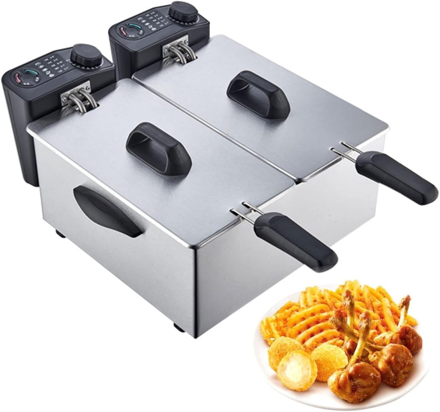 Stainless Steel Deep Fat Fryers Cool Touch Handle Housing Kitchen Countertop with Lids and Oil Basketes & Temperature Control for French Fries Fried Chicken Donuts (Color : Enamel, Size : 7L)