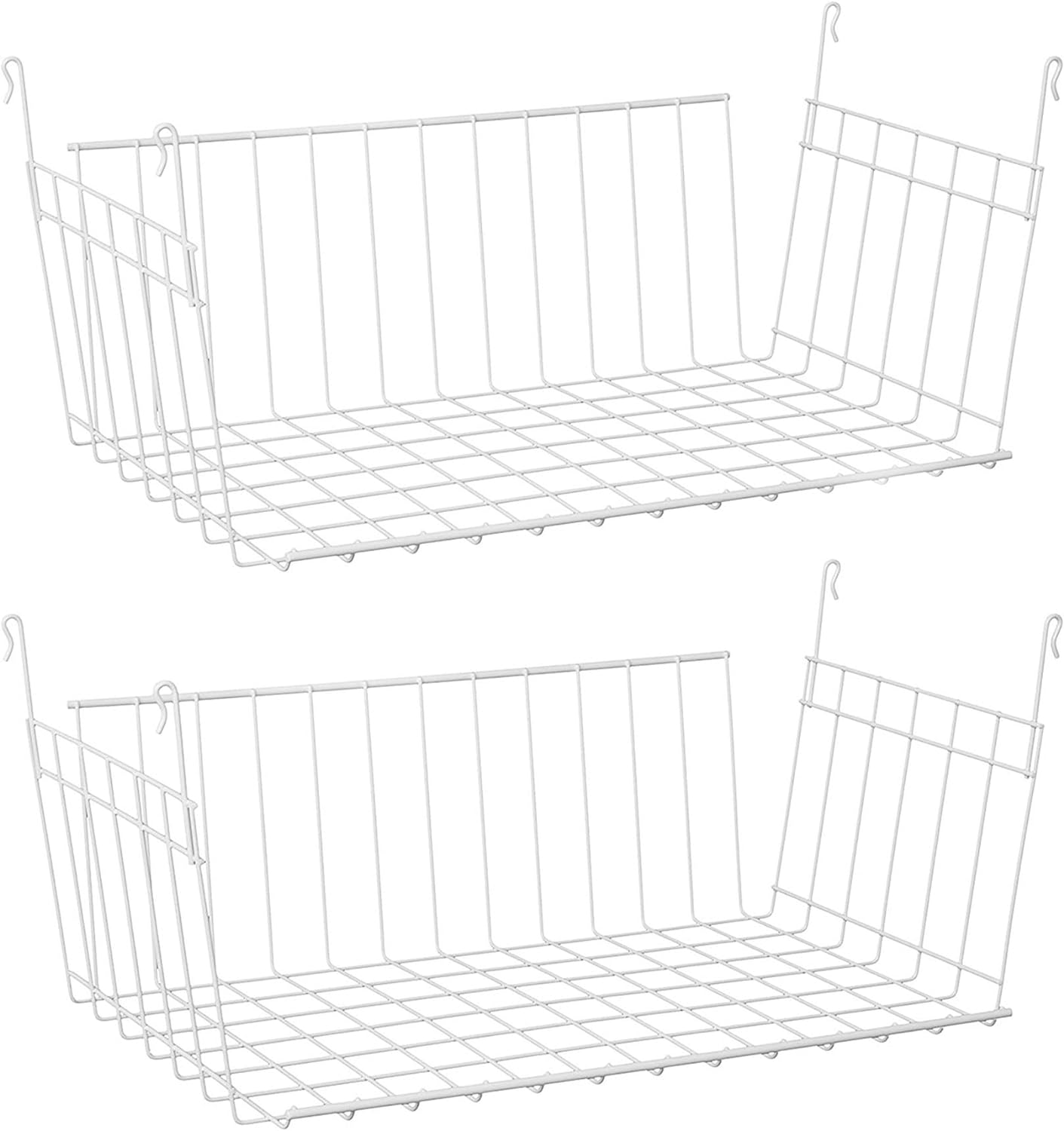ClosetMaid 17 Inch Wide Hanging Basket Wire Shelving Accessory for Closet Shelves, Pantry Organizer, Kitchen, and Bathroom Storage, 2 Pack, White