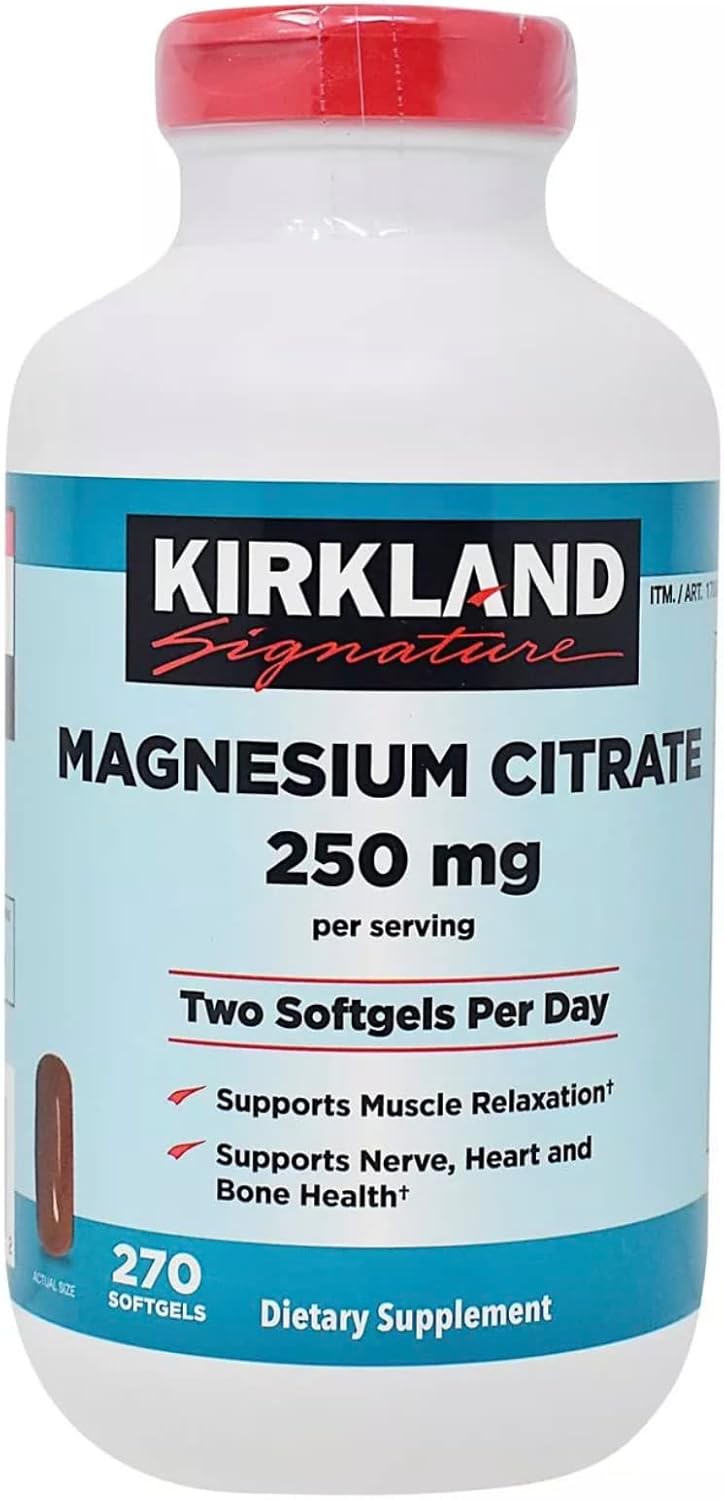 Kirkland Signature Magnesium Citrate 250mg Softgels (270 Count) (2 Pack)