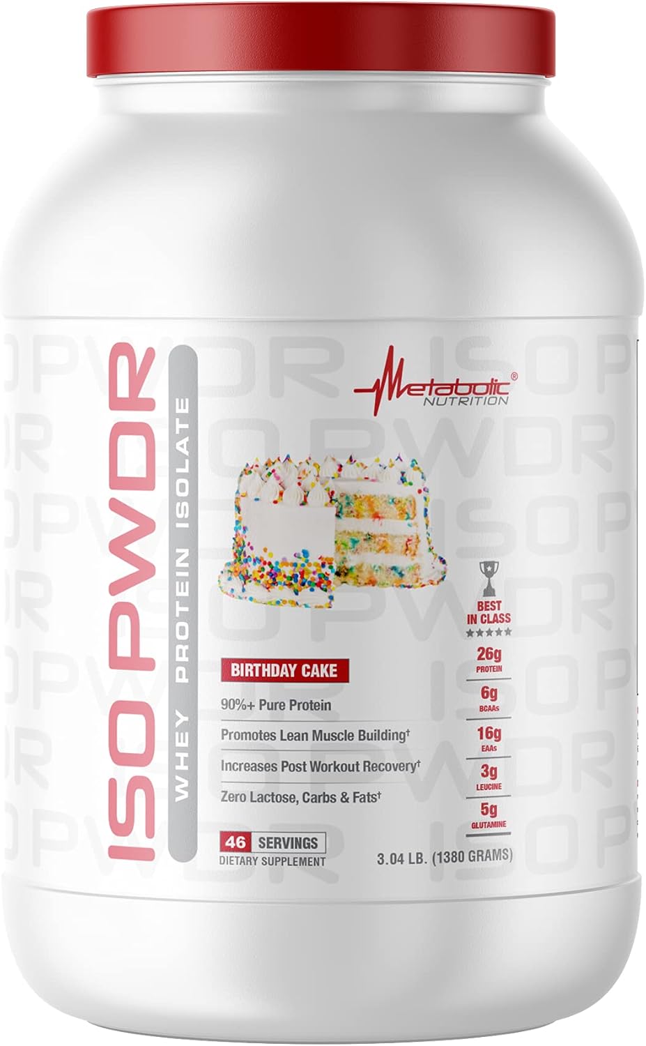 Metabolic Nutrition Whey Protein Isolate ISO PWDR Birthday Cake, 3.04lb, 23 Servings, 26g Protein, Fast Digesting, Zero Carbs, Delicious Flavor, Very Low Carbs & Fat, Zero Lactose