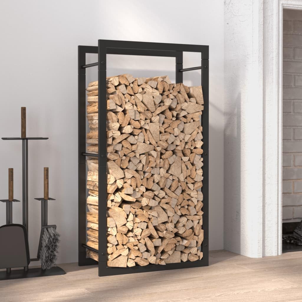 Fregramei Steel Firewood Rack, Metal Log Holder for Fireplace, Firewood Storage, Matt Black, 19.7"x11"x37",-904