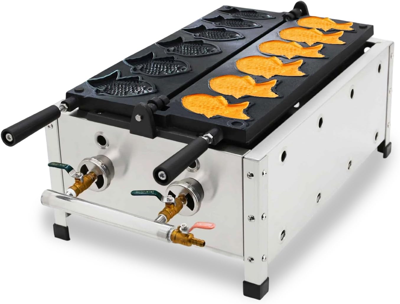 Commercial Gas Taiyaki Waffle Maker,6 Piece Fish Shaped Stainless Steel Non-Stick Snack Machine,Easy Operation for Snack Bars