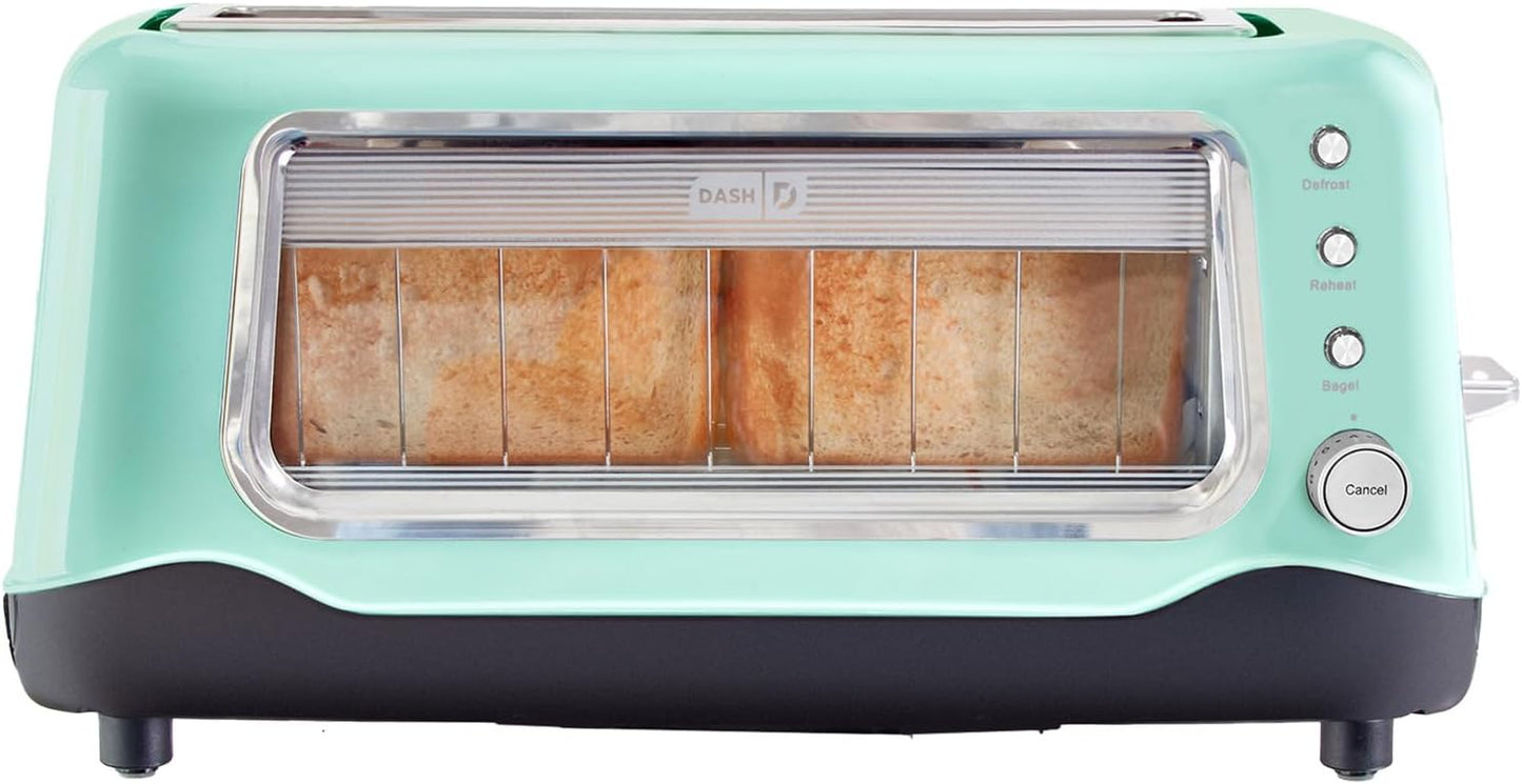 DASH Clear View Toaster - Compact Design with 7 Browning Levels & Clear-View Window, Extra-Wide Slot Large Toaster, 1-Touch Defrost, Reheat & Bagel Functions - Easy Clean Up Crumb Tray (Aqua)