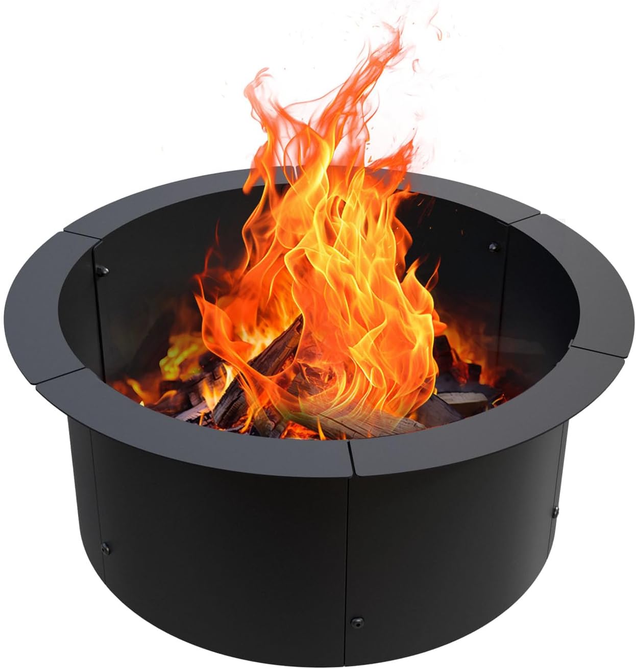 GJWCVL Fire Pit Ring Outdoor Wood Burning Fire Pit Liner 27.5 Inch Camping Fire Ring Painted Steel Firepit Ring Heavy Duty Campfire Ring Above or In-Ground for Bonfire Outdoor Backyard