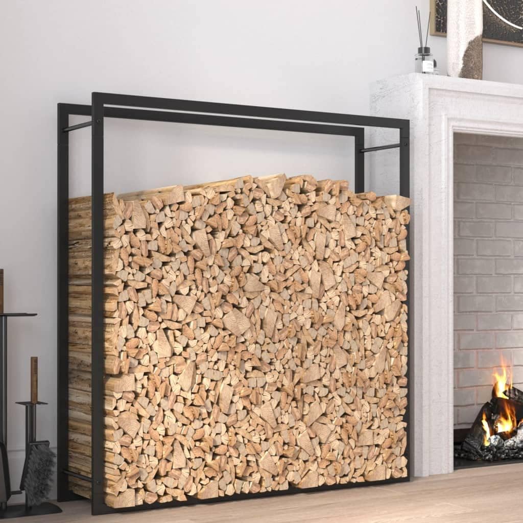 SKM Firewood Rack Matt Black 43.3"x11"x45.7" Steel,Black (Weight 8.77KG)