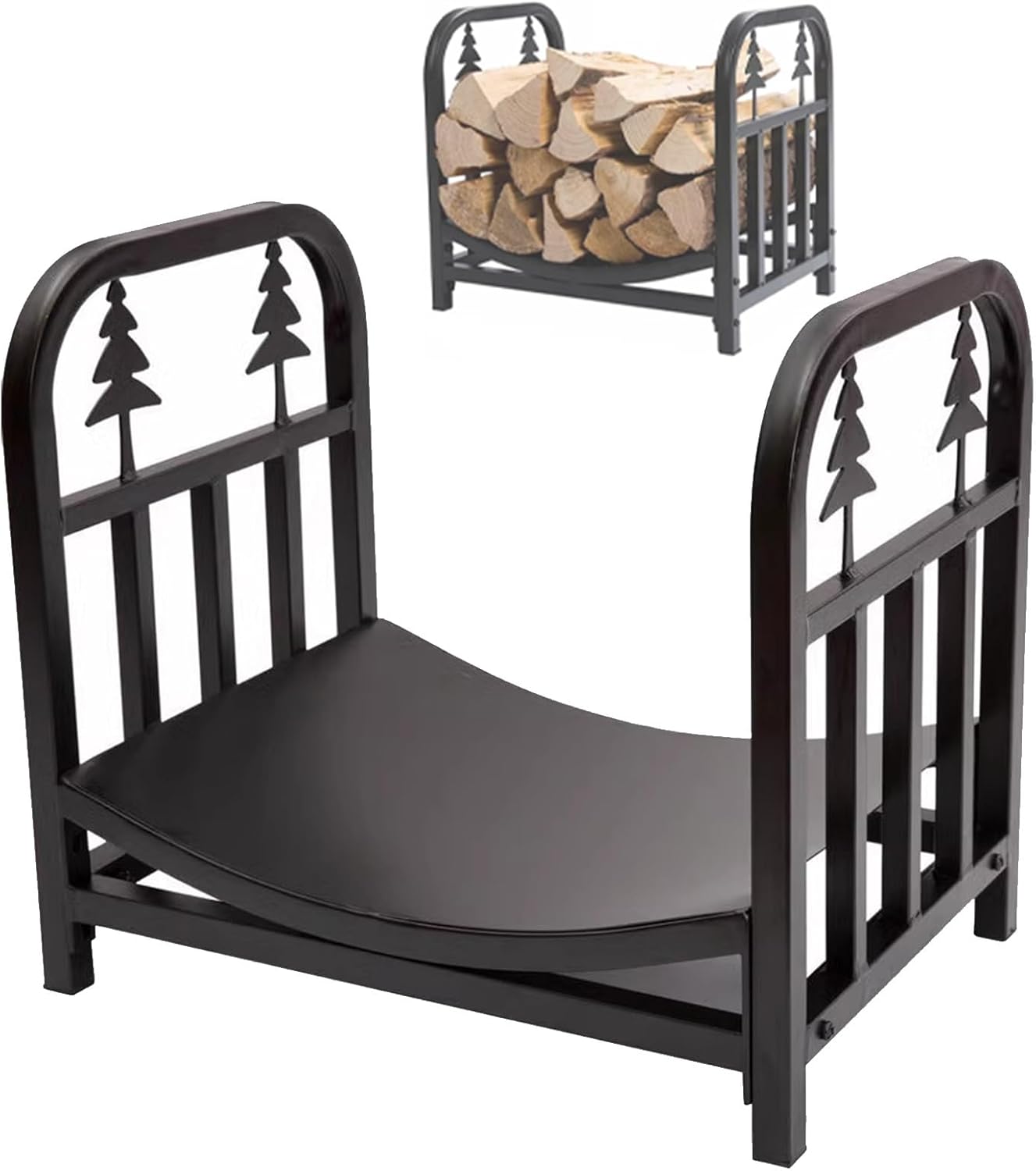Outdoor Fireplace Firewood Rack Firewood Holder Indoor Tree Pattern Wrought Iron Heavy Duty Wood Log Store Store.