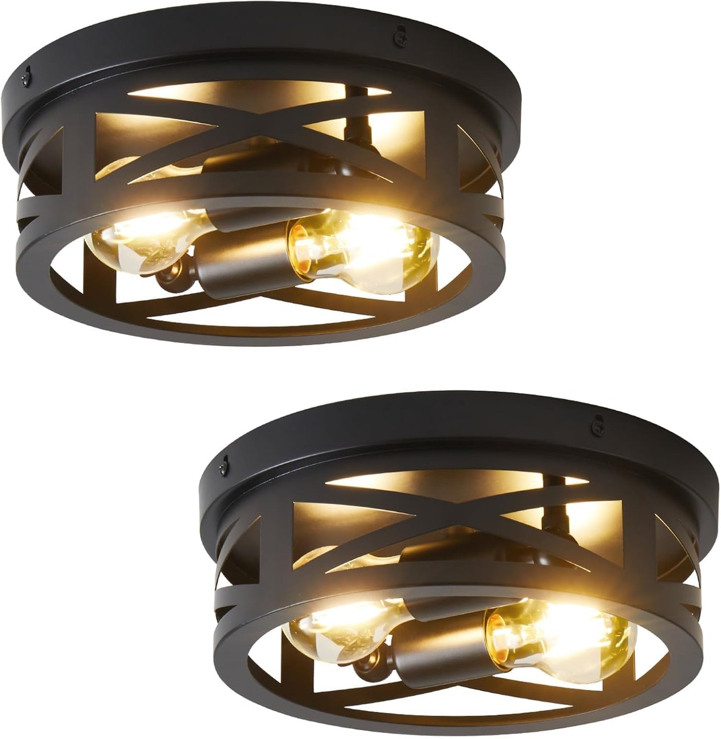 2-Light Flush Mount Ceiling Light Fixtures, Industrial Farmhouse Ceiling Light, Black Hallway Light Fixtures Ceiling, Vintage Light Fixtures Ceiling Mount Lamp for Hallway Kitchen Bedroom (2 Pack)